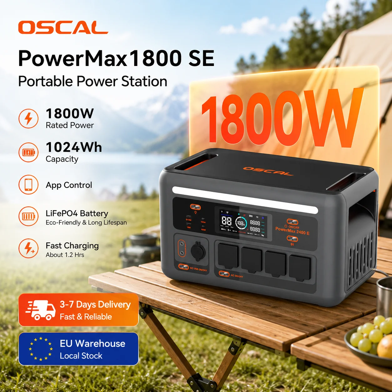 Tragbare Powerstation OSCAL PowerMax1800SE 1800W Spitzenleistung 2400W …