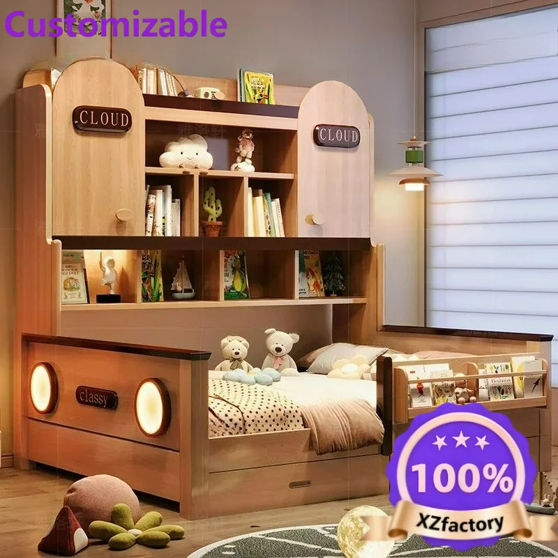 Factory Direct 2026 Children's Wardrobe bed Bookcase bed Integrated small apartment household tatami space saving bed with guard
