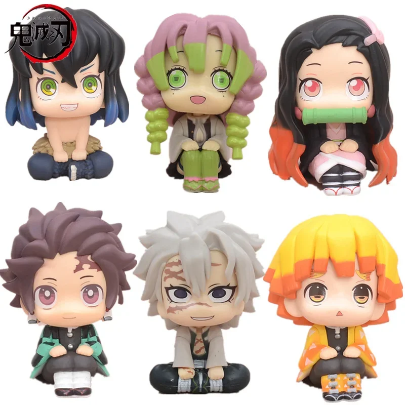 Demon Slayer Q Version Sitting Posture Model Toy Kamado Nezuko Tanjirou Zenitsu Kanroji Mitsuri Action Figure Birthday Gift