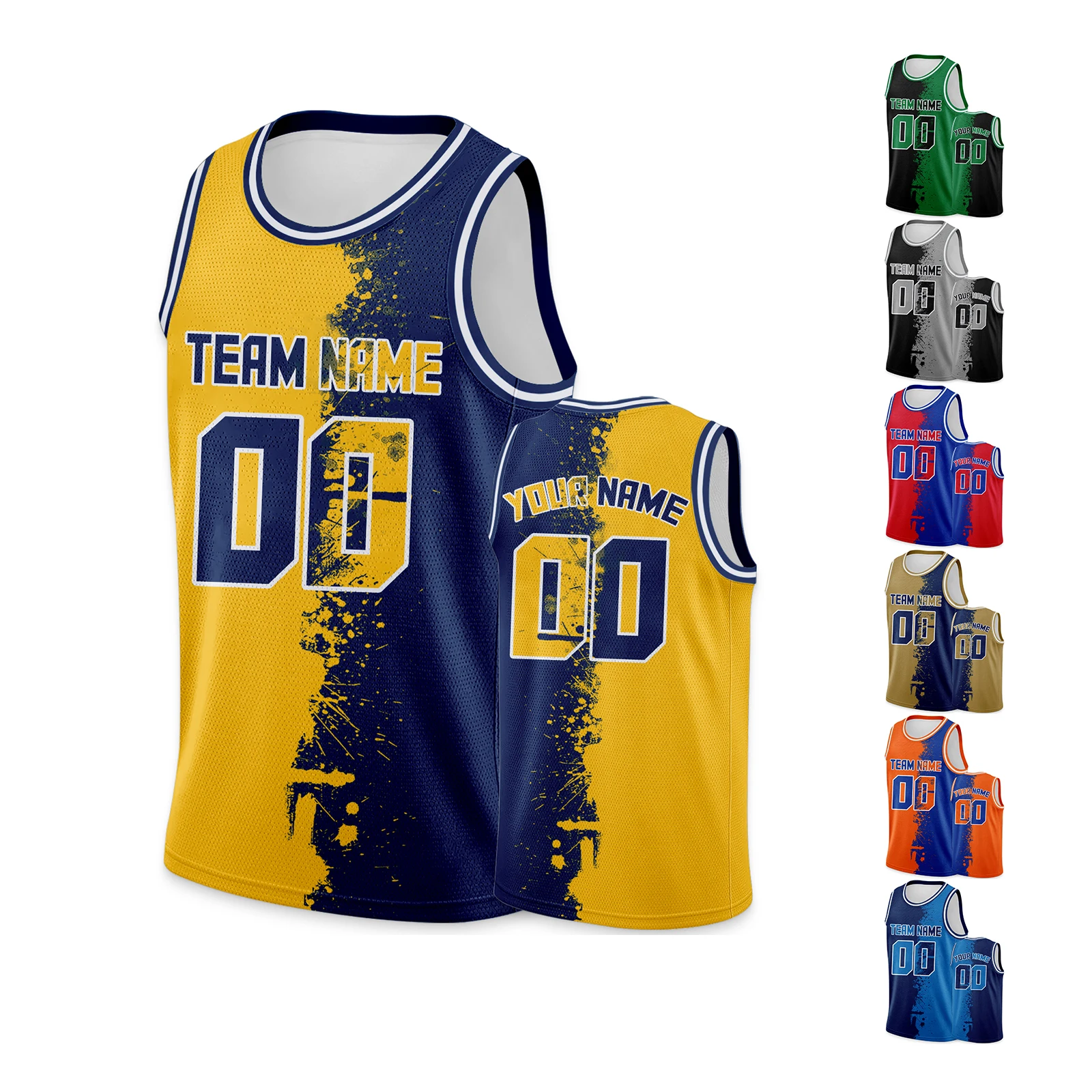 

Custom Basketball Jersey Yellow Navy Personanlized Basketball Shirt Printed Team Name Number Logo Youth Men Women Fans Gift