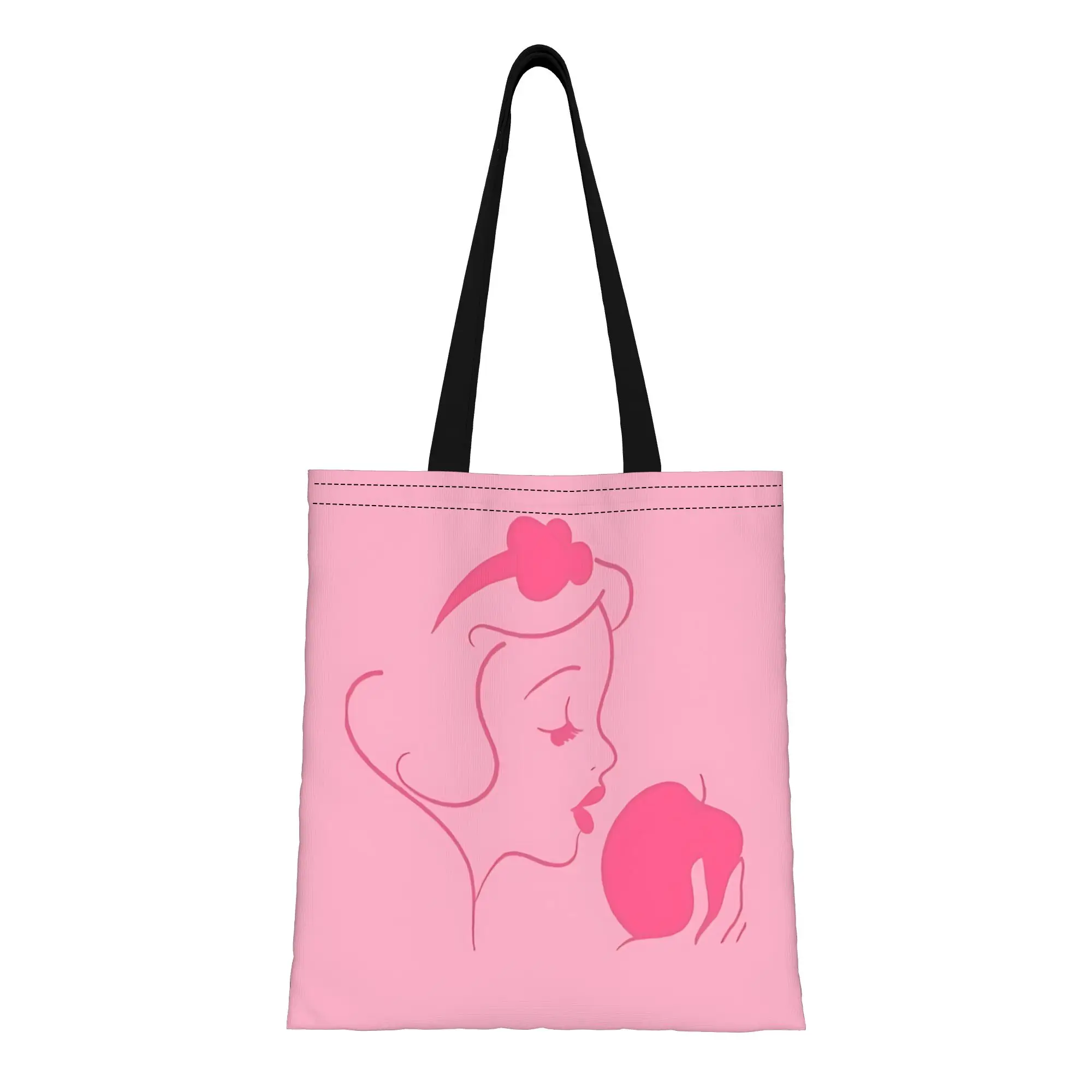 

1PC first day of school Large Capacity Cartoon Pink Disney princess Snow White logo Canvas Tote Bag Foldable Chic Pattern Gifts