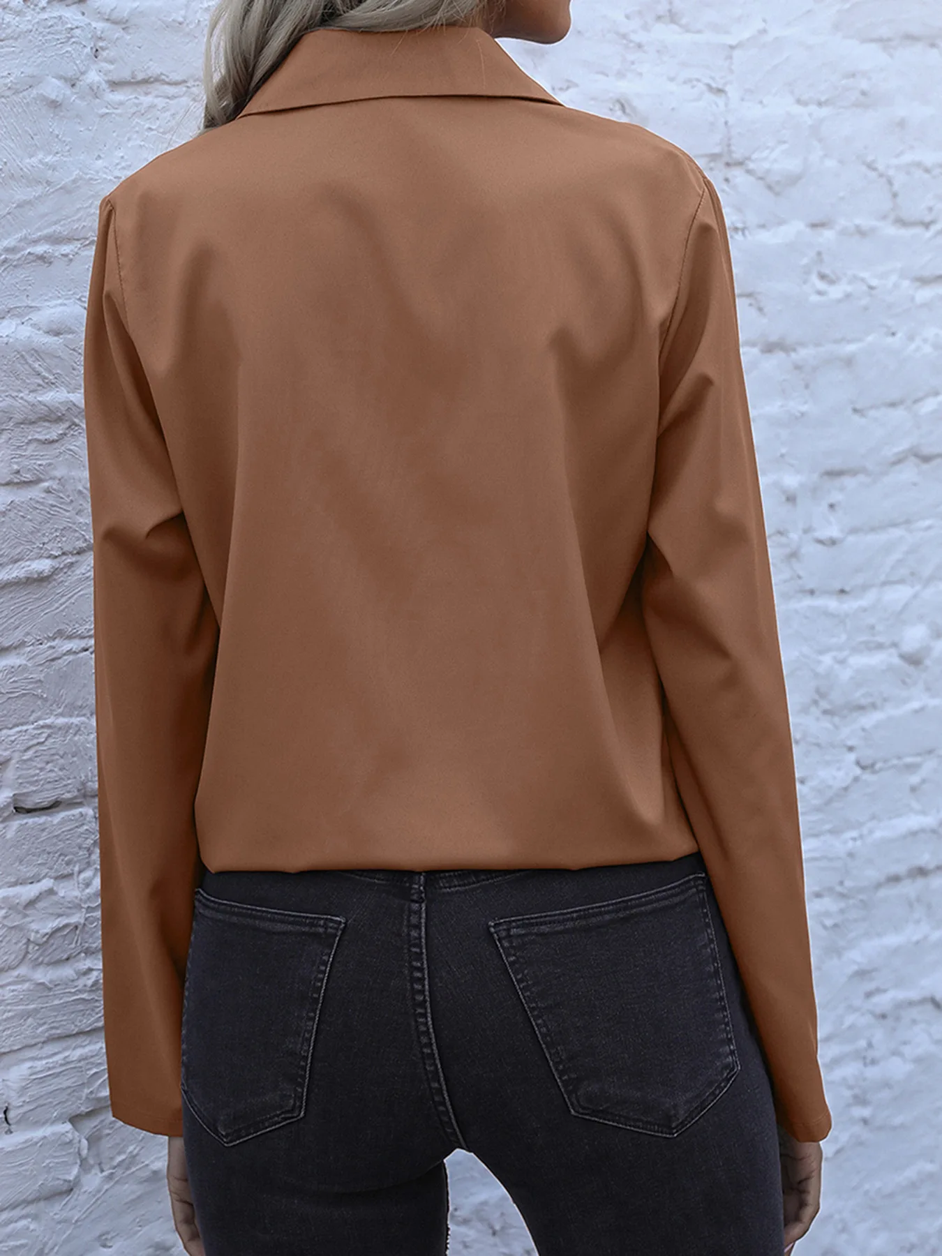 Woman Blouse 2025 Spring Autumn New Solid Color Drawstring Hem Turn-Down Collar Long Sleeved Casual Pocket Design Shirt