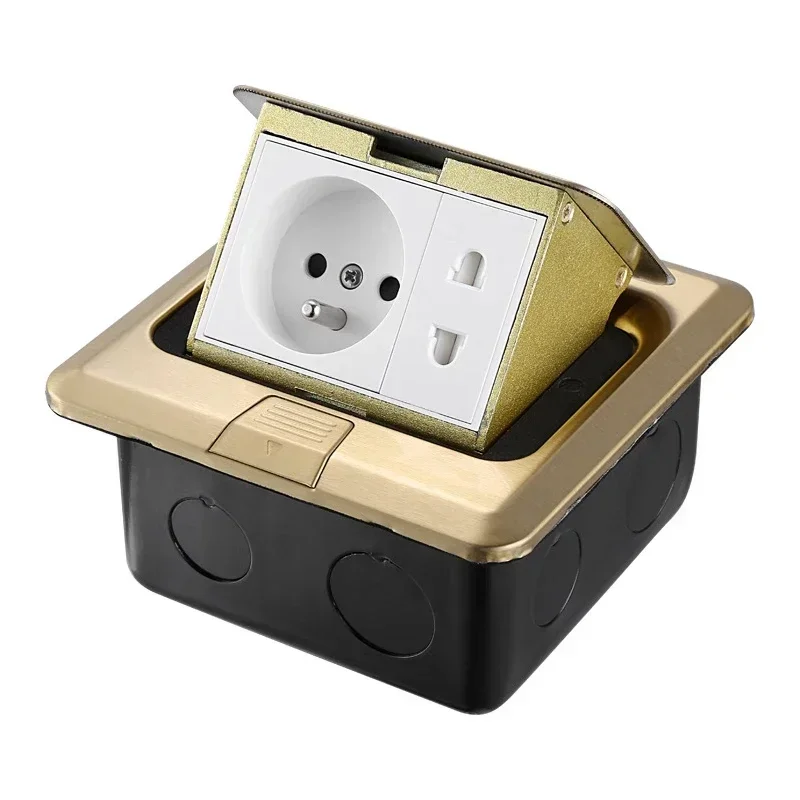 100mm*100mm Pop Up Floor Socket EU/US/FR/UK/UN Plug Adapter Aluminum Alloy Outlet Box 110V-250V 16A Power RJ45 Hidden Socket