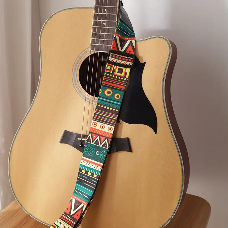 Guitar Strap Ethnic Style Thicken Adjustable Nylon Guitar Belt Colorful Printing Ukulele Bass Electric Guitar Strap Accessories