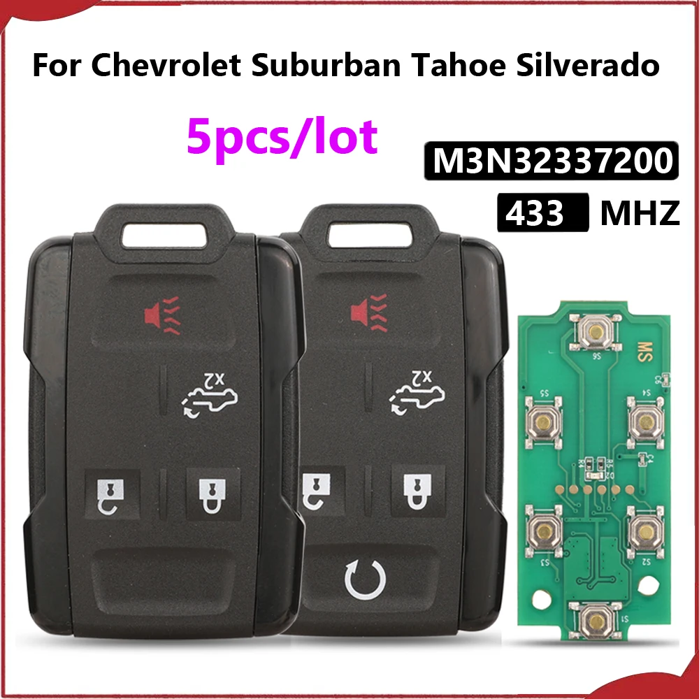Jingyuqin New 5pcs 3+1/4+1 Buttons Black M3N32337200 433Mhz Remote Key For Chevrolet Suburban Tahoe Silverado Canyon GMC Pickup