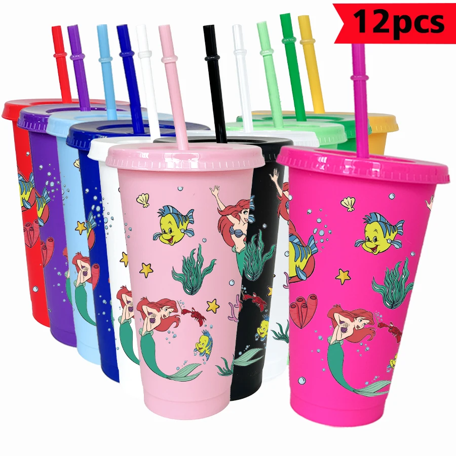 

12PCS/pack Disney, Mermaid, Star 26oz multi-color plastic water cup party drink set birthday/back to school gift