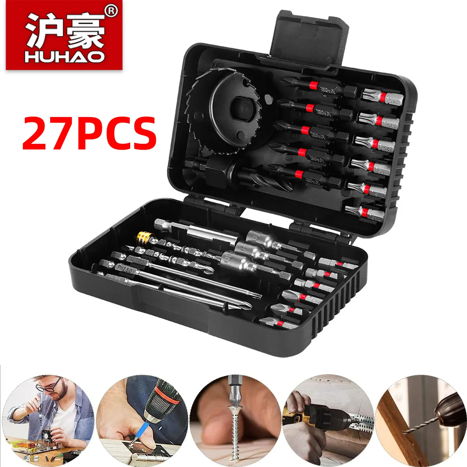 HUHAO 27PCS Screwdriver Drill Bit Set Drill Bit Kit Multifunction Repair Tool Kit Magnetic Bit Impact Driver Bit Set with Case