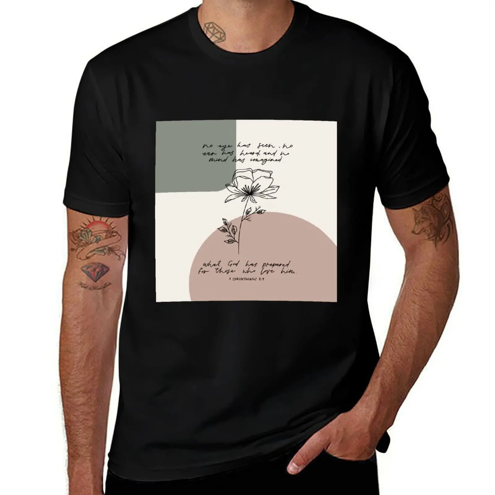 line drawn flower with bible verse encouragement T-Shirt Simple Casual Short Sleeve Cotton T-Shirt