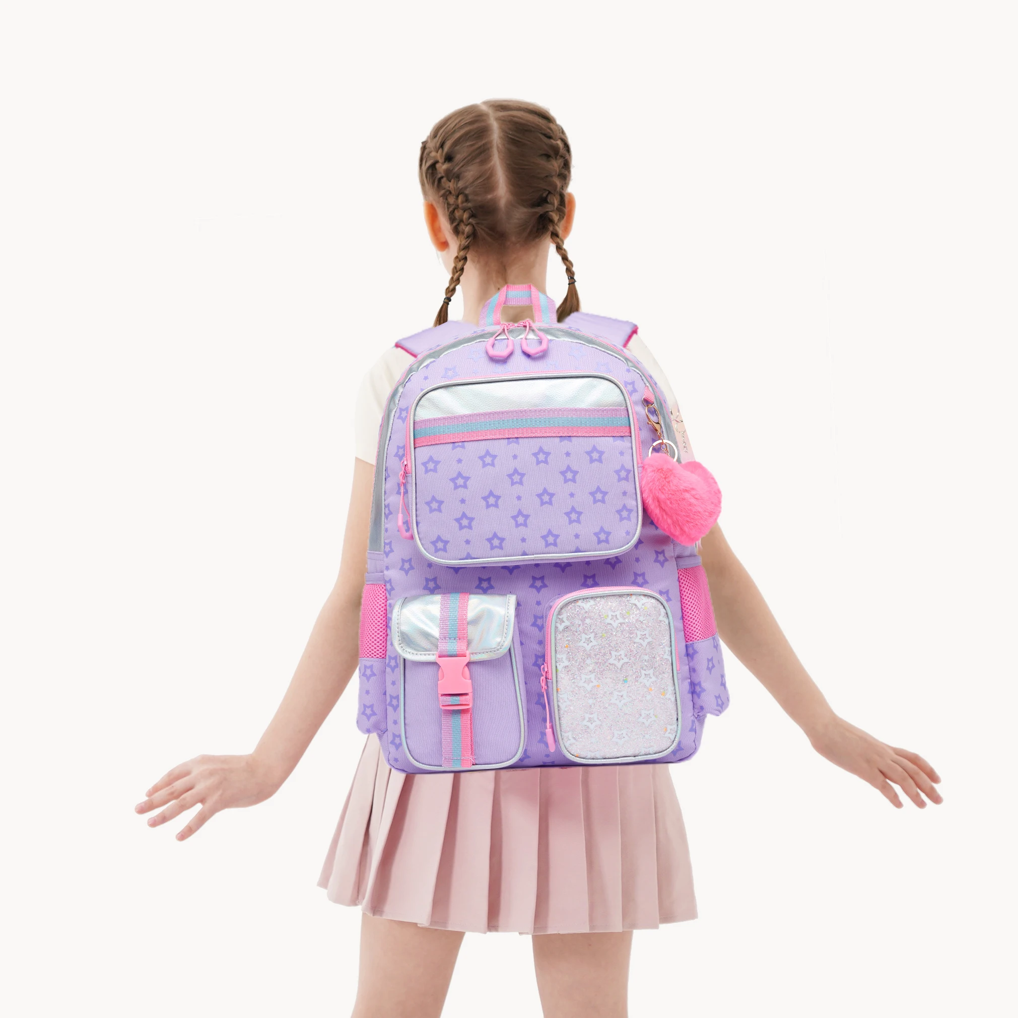 Meetbelify Multifunctional Backpack Girls School Bag Pentagram Printed School Bag with Lunchbag and Pencilbag