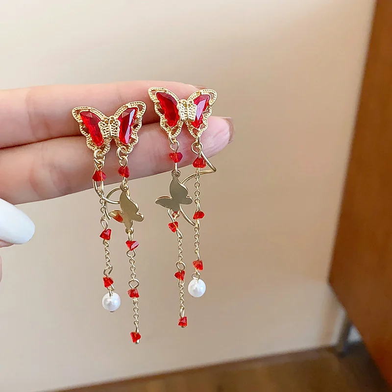 Romantische lila Schmetterling Tropfen Ohrringe für Frauen glänzende Strass Kristall lange Quaste Ohrringe zarte Hochzeit Party Schmuck – Detail 11