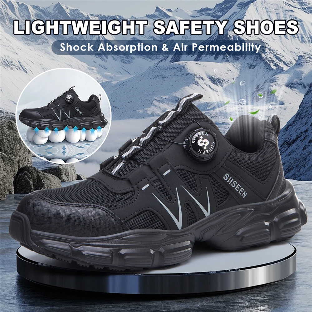 Men's Lightweight Breathable Impact- And Puncture-Resistant Shoes with Durable Button Closure Comfortable Safety Footwear