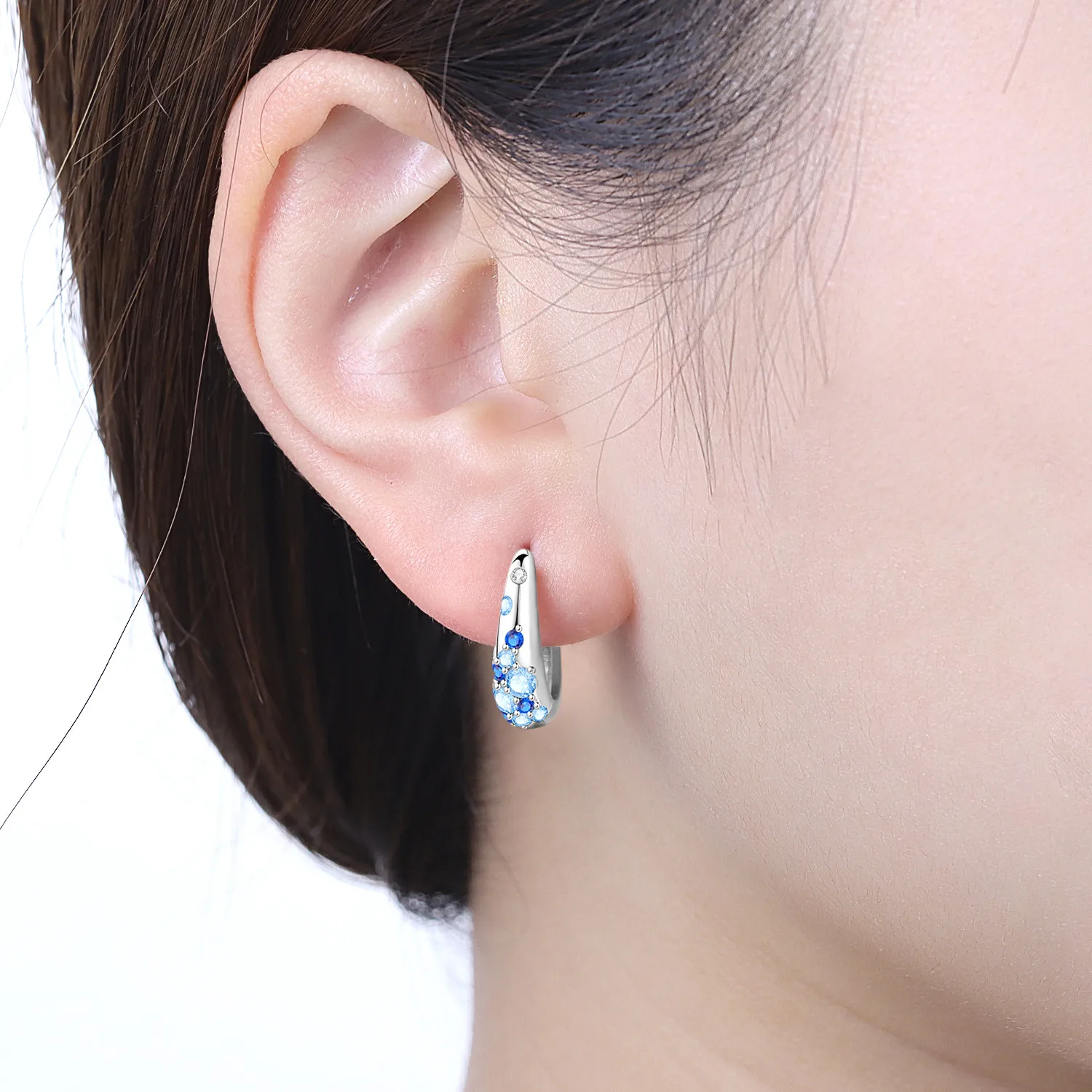 CYCUFF جديد 925 فضة التدرج الأزرق أقراط مجوهرات فاخرة تنوعا هوب أقراط مجوهرات نسائية الاتجاه الطرف لتقوم بها بنفسك هدية