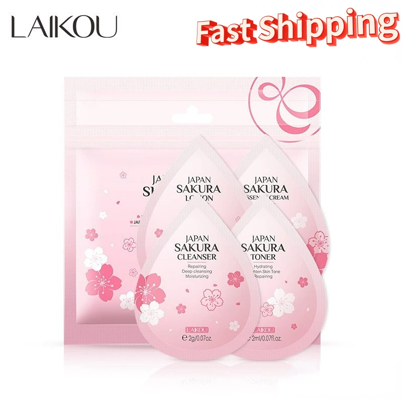 

Набор для ухода за кожей Laikou Japan Sakura Travel Size - очищающее средство для лица с никотинамидом и витамином С, эссенция, крем, лосьон, тоник, ежедневный уход за кожей