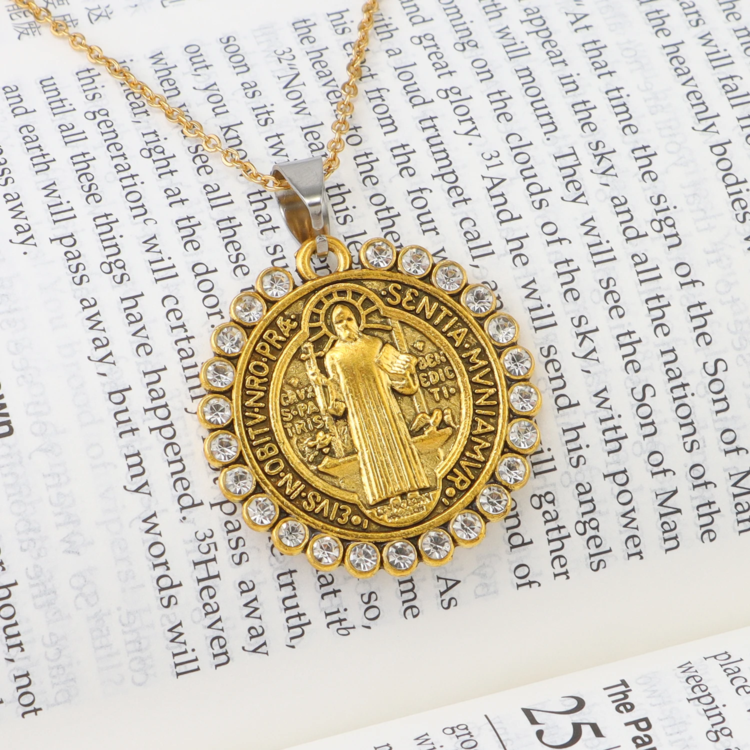 Roman Catholic Saint Benedict Plaque Pendant Circular Alloy Exorcist Plaque Charms DIY Necklace Keychain Decoration Pendant - view 5