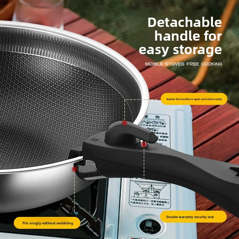 Outdoor Cookware Camping Cookware Portable 316 Stainless Steel Wok Handle Detachable Pot Folding Camping Tableware