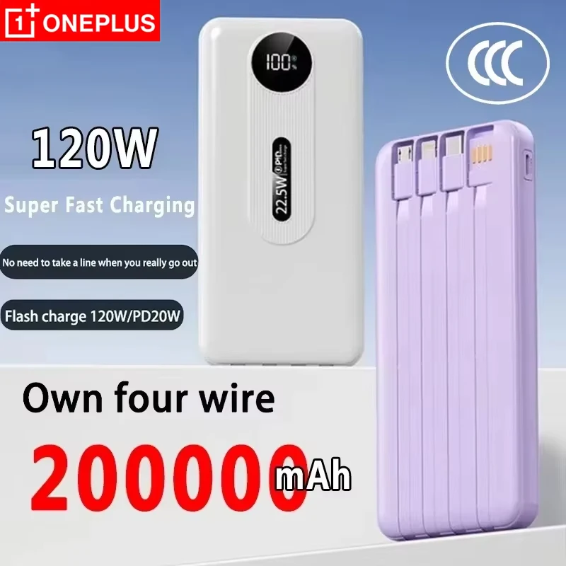 OnePlus 120W Power Bank Super Fast Charging 200000mAh With Built-in Cable 50000mAh Portable Battery Digital Display Powerbank