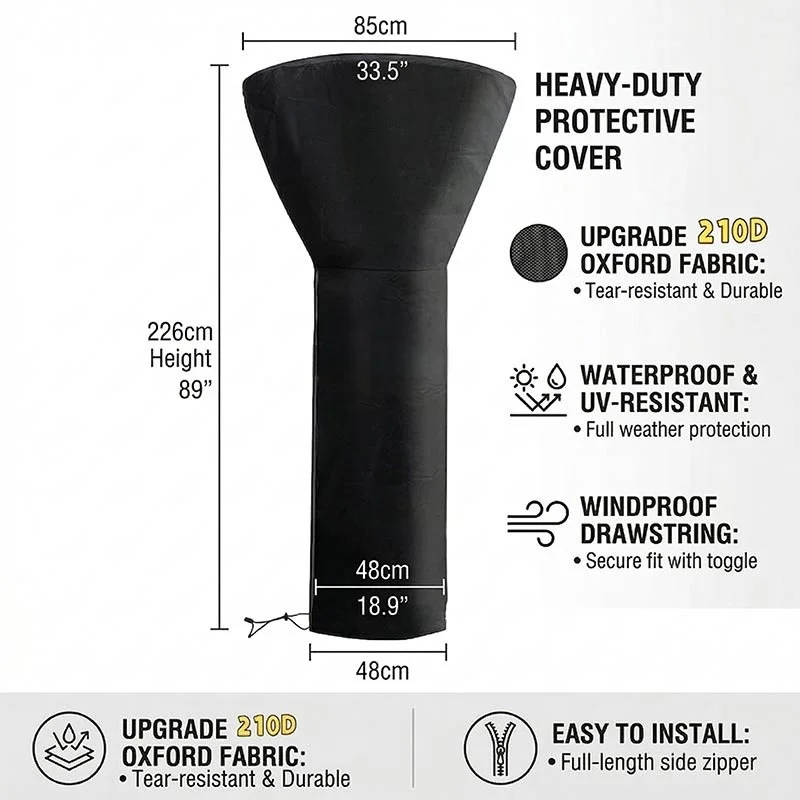 210D Garden Heater Cover,Radiator Heater Protection Cover Waterproof Windproof Dustproof Vertical Outside Universal Heater Cover view 6