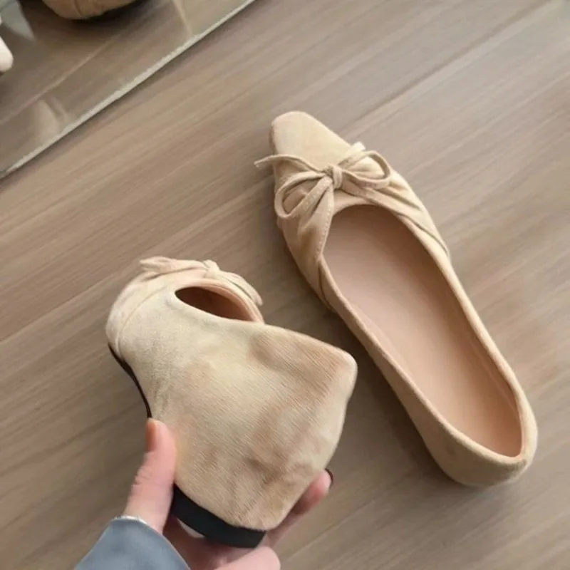 Small People Within The High Pointed Ballet Single Shoes Female Bow Knot Hundred with A Foot Stirrup Shallow Mouth Low Shoes