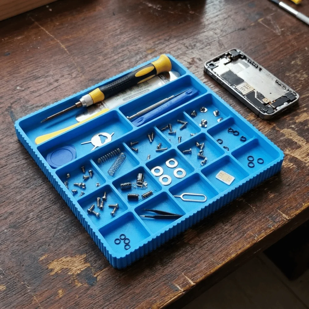 Durable Plastic 3D Printed Tray Multiple Compartments Sturdy Structure Repair Sorting Holder Lightweight Design Compact Size