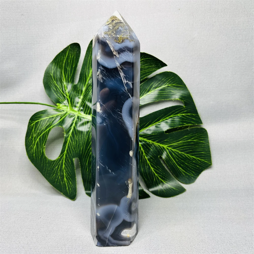 Natural Gemstone Blue Moss Agate Tower Home Room Decorated For Holiday Gifts Witchcraft altar Prayer Spiritual Stone Healing