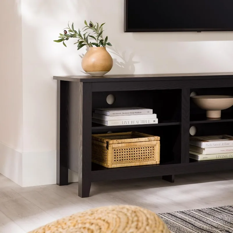 Wren dudukan TV klasik 6 Cubby untuk TV hingga 80 inci, 70 inci, HITAM