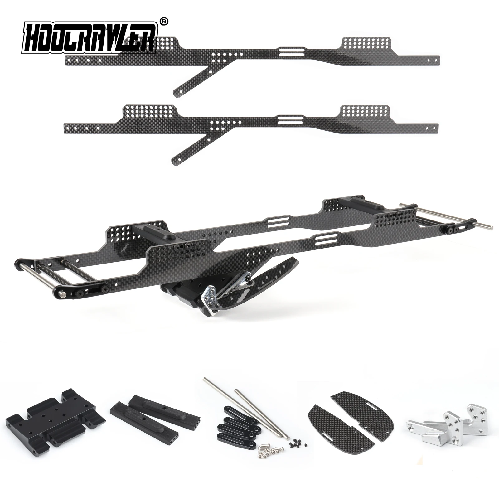 hoocrawler Carbon LCG Chassis Kit with Delrin Skid Plate bumper for 1/10 RC Crawler Comp Rigs SCX10 SCX10 II Capra