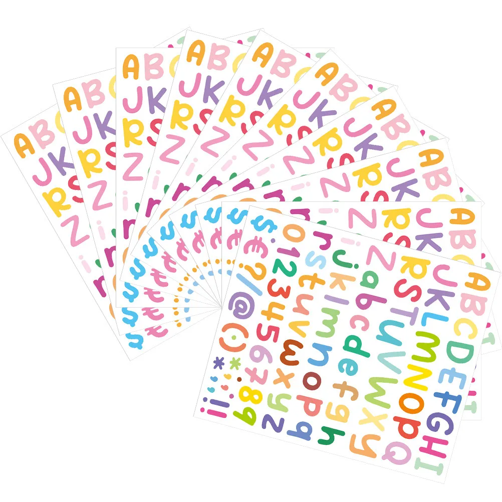 

10 Sheets Small Alphabet Stickers Number Labels Vinyl Letter Decals for DIY Scrapbooking Phone Cases Water Bottles Gift