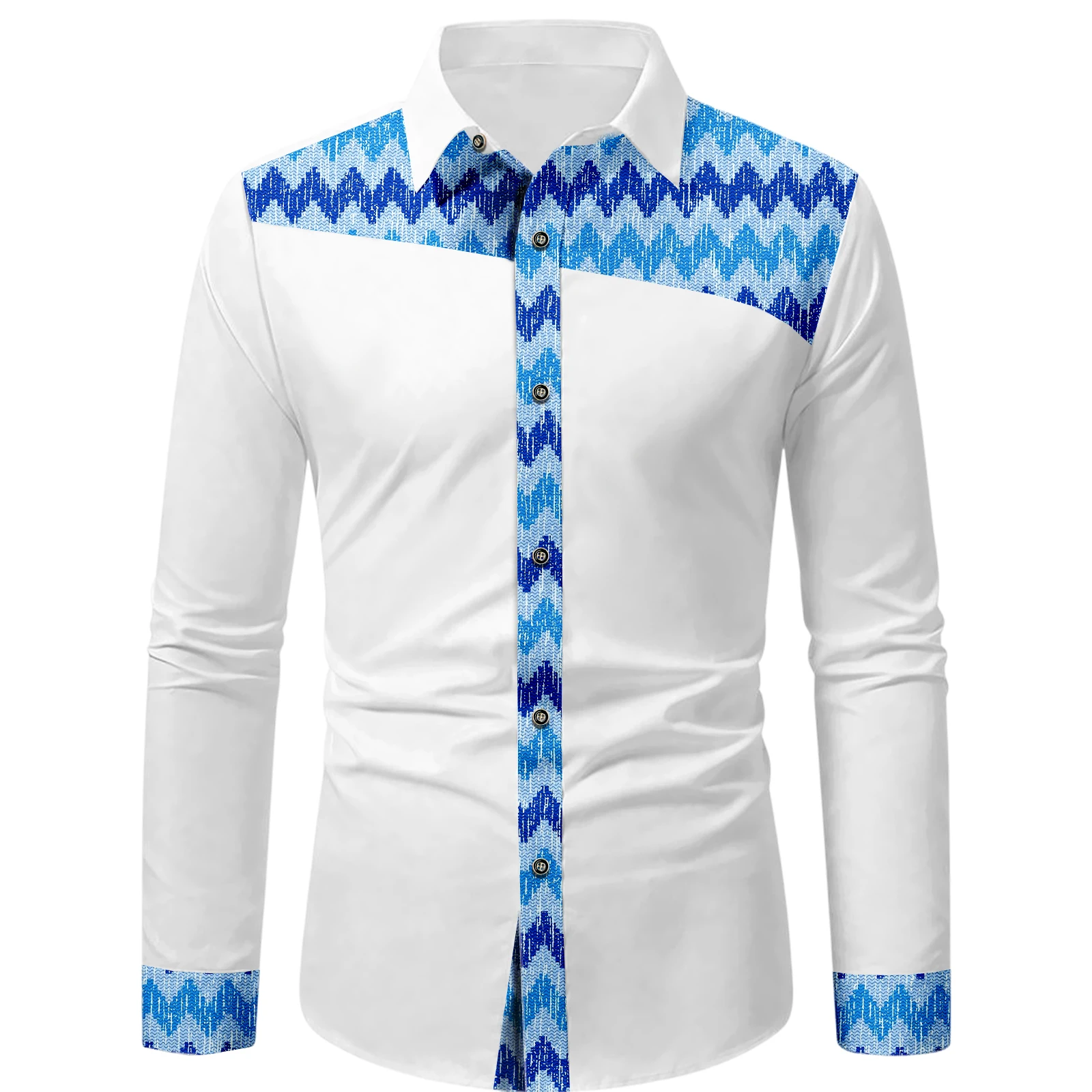 SEA&ALP African Top Shirts For Men Pattern Printed Long Sleeve T-Shirt Dashiki Ankara Traditional Button Down Shirt