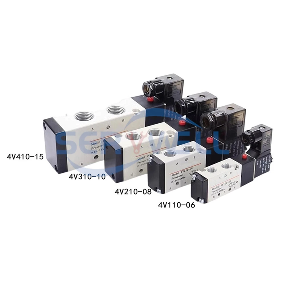1Pc Pneumatic Solenoid Valve 4V110-M5/06 4V210-06/08 4V310-08/10 4V410-15 12/24/36/110/220V/380V Inner Guide Type 5Way 2