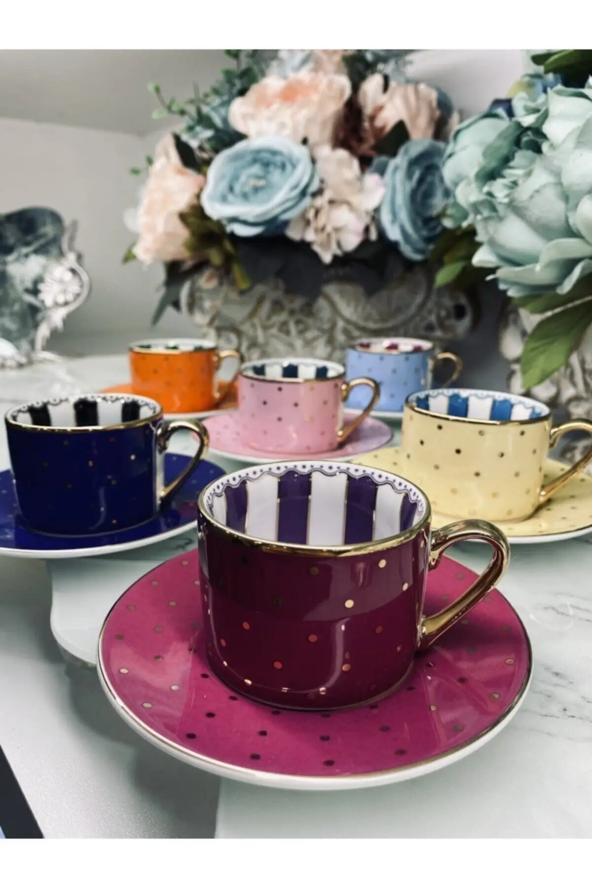 

DOLBOVI coffee cup set-colored polka dot detailed-6 pcs-colored coffee cup (MH000108)