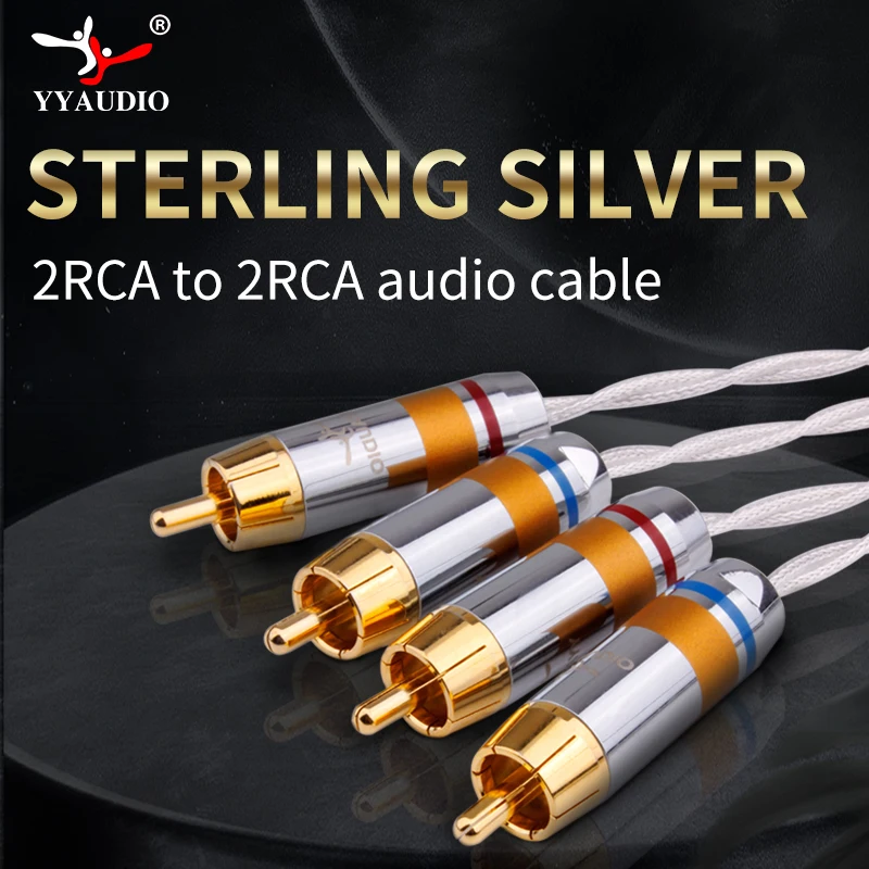 YYAUDIO HIFI Stereo RCA Audio Cable Sterling Silver Male to Male 2RCA to 2RCA Audio Cable with  For CD Amplifier