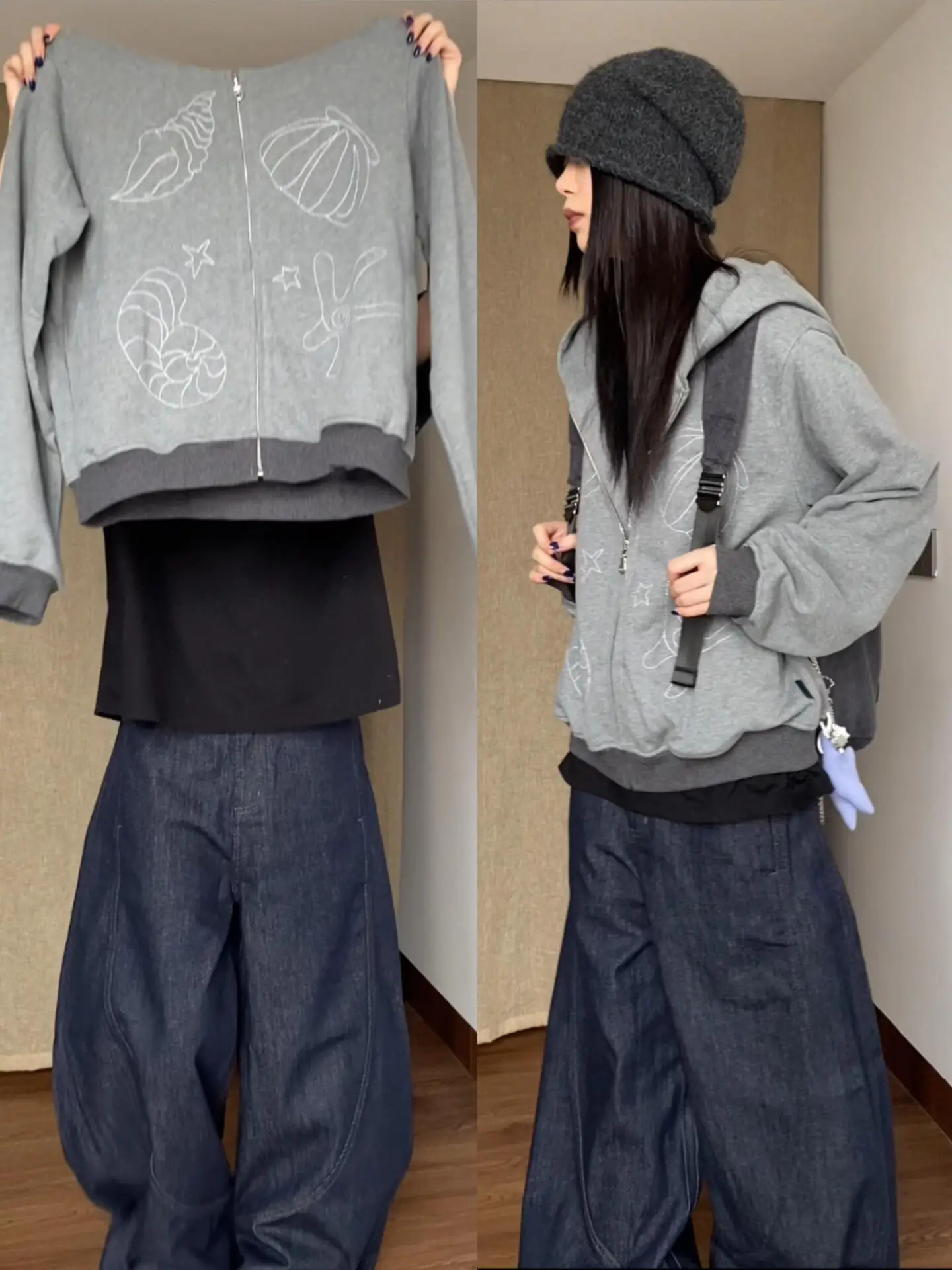 

Женская толстовка оверсайз с мультяшной вышивкой, свободного кроя, удобная, повседневная, с длинными рукавами, на молнии, в уличном стиле