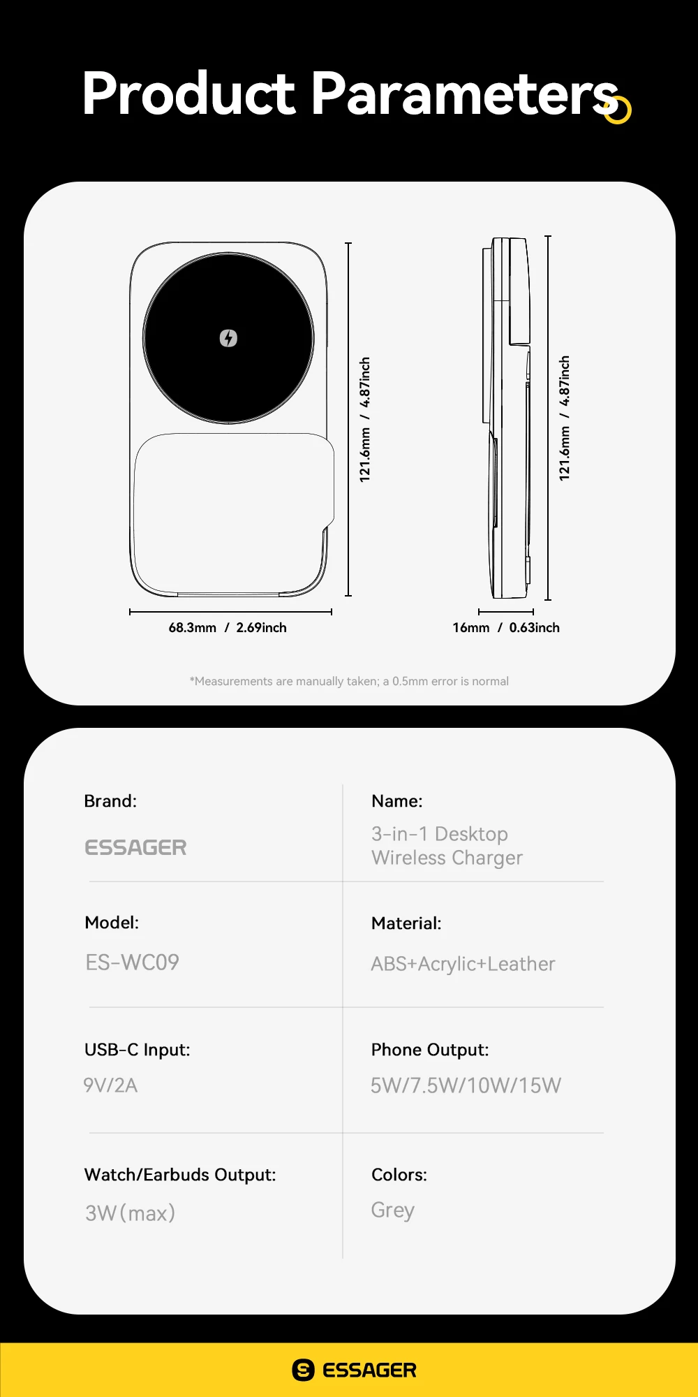 Essager 3-in-1 Portable Folding Wireless Charger Stand 15W Magnetic for iPhone 1716/15 AirPods Apple Watch MagSafe Fast Charging