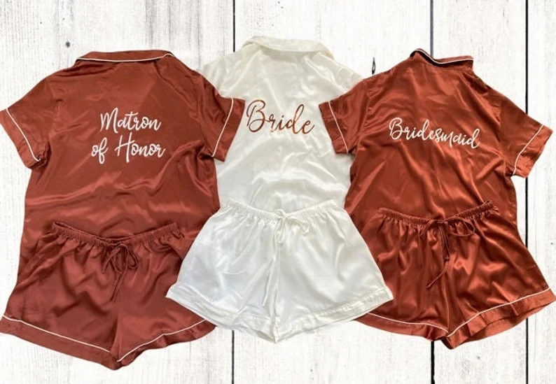 Customized Pajama Set Bridesmaid Gift Bridal Satin Pjs BRIDESMAID PAJAMAS Bridal Satin Shorts PJS Wedding Party Gifts Customize