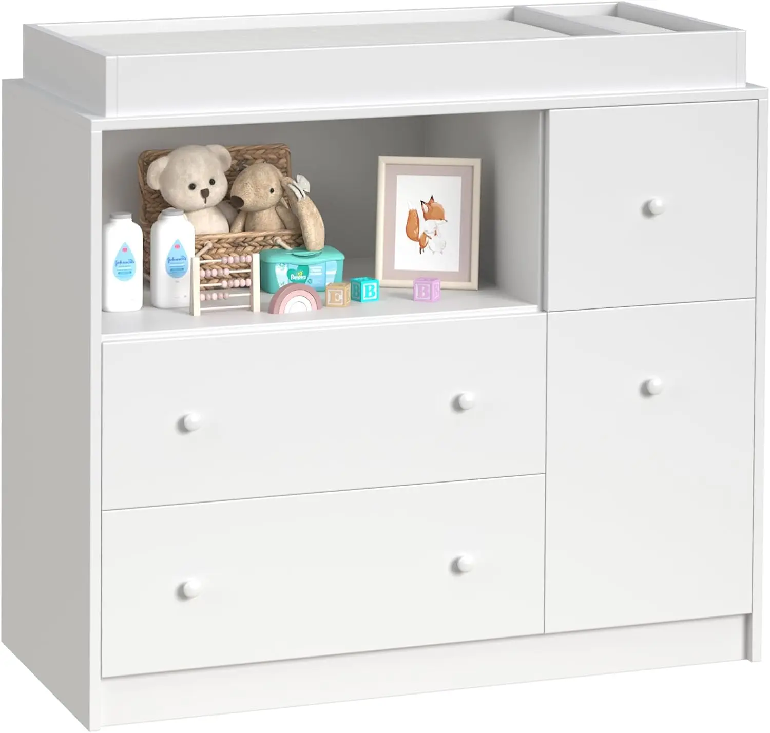 Baby Dresser with Large , 3 Drawers, 1 Cabinets, and Open Storage Shelf – Ideal Changing Table for Nurseries an