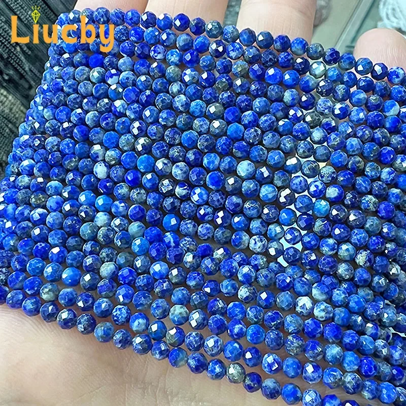 Naturstein, blauer, facettierter Apatit, kleine Perlen für die Schmuckherstellung, DIY-Mini-Armbänder, Schlüsselanhänger, Accessoires, 15" Strang, 2/3 mm. – Detail 5