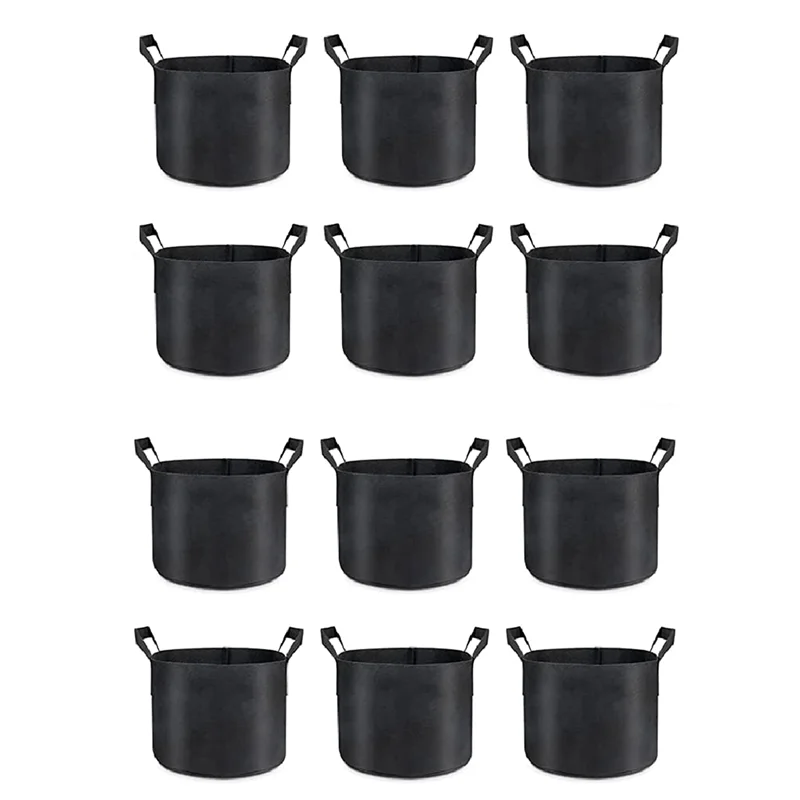 Bolsa de fieltro para plantas, paquete de 12 bolsas de cultivo de 5 galones, bolsas para maceteros de tela gruesa para verduras, asas resistentes y costuras reforzadas