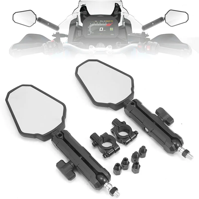 

M8 M10 Foldable Motorcycle Rear View Mirrors 360 Rotation Side Reflector Mirror 22mm Handlebar Bar Risers Mount Bracket Clamp