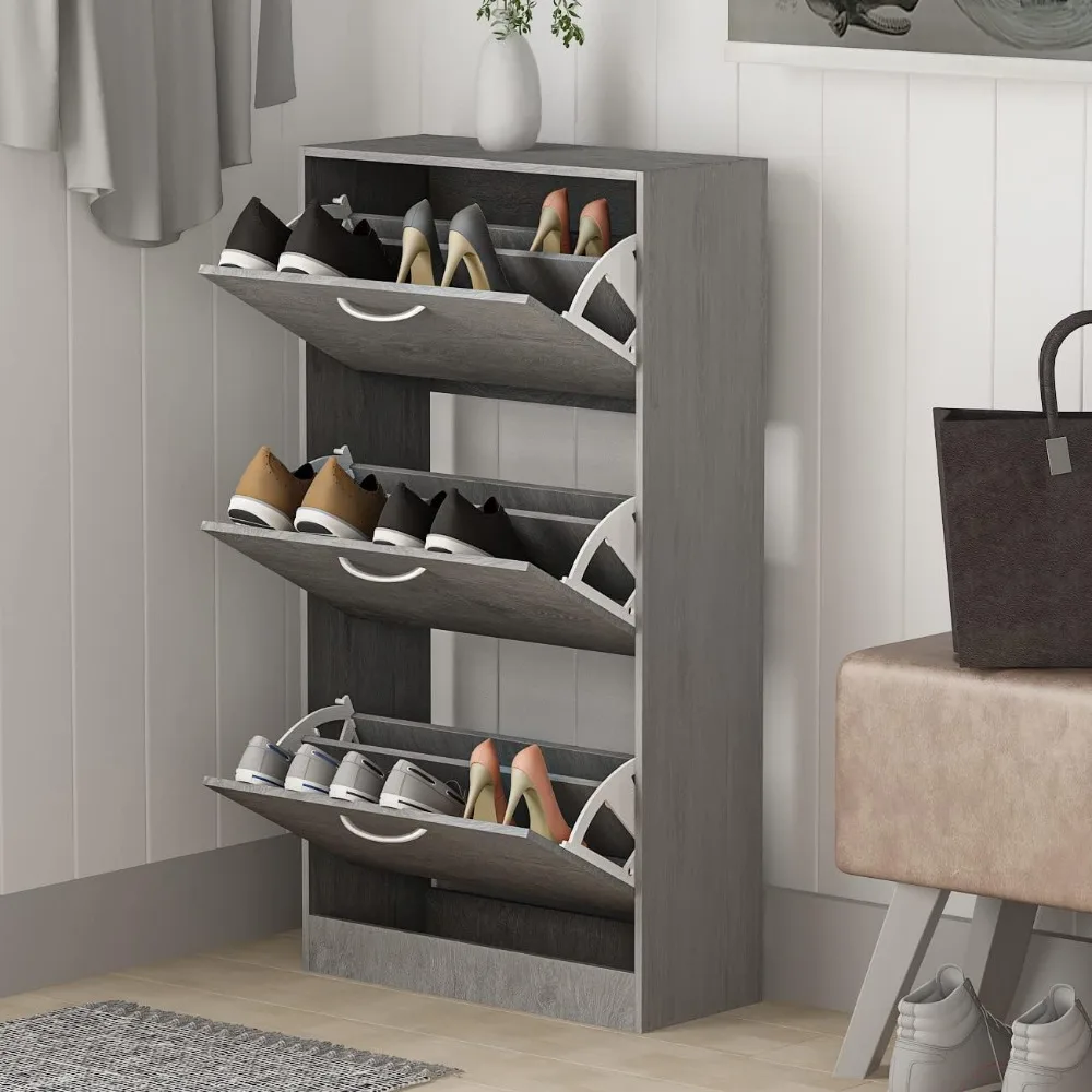 

Shoe Cabinet with 2 Flip Drawers for Entryway, Modern Shoe Storage Cabinet, Freestanding Shoe Rack Storage Organizer