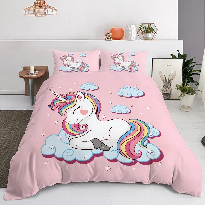 Modern Lovely Princess Kids Bedding Set Twin Size Microfiber Cartoon Unicorn Swan Ballet Girl Print Duvet Cover With Pillowcases