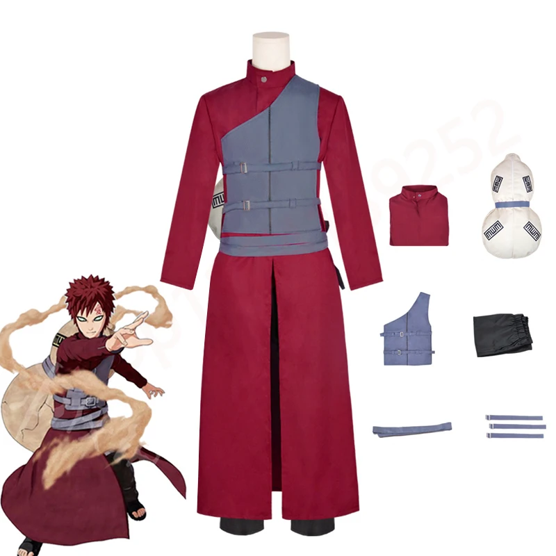 อะนิเมะ Fifth Kazekage Gaara คอสเพลย์เครื่องแต่งกายสีแดงเสื้อกั๊กกางเกงชุด Man Ninja เสื้อผ้าฮาโลวีน Carnival ผู้ชาย Cos เสื้อผ้า