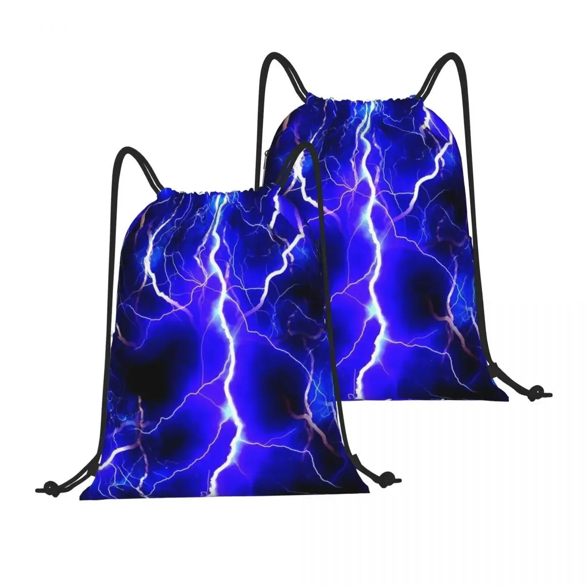 Drawstring Backpack Blue Lightning Shoulder Bag Zipper Pocket Sports & Travel Hikes Portables Bag