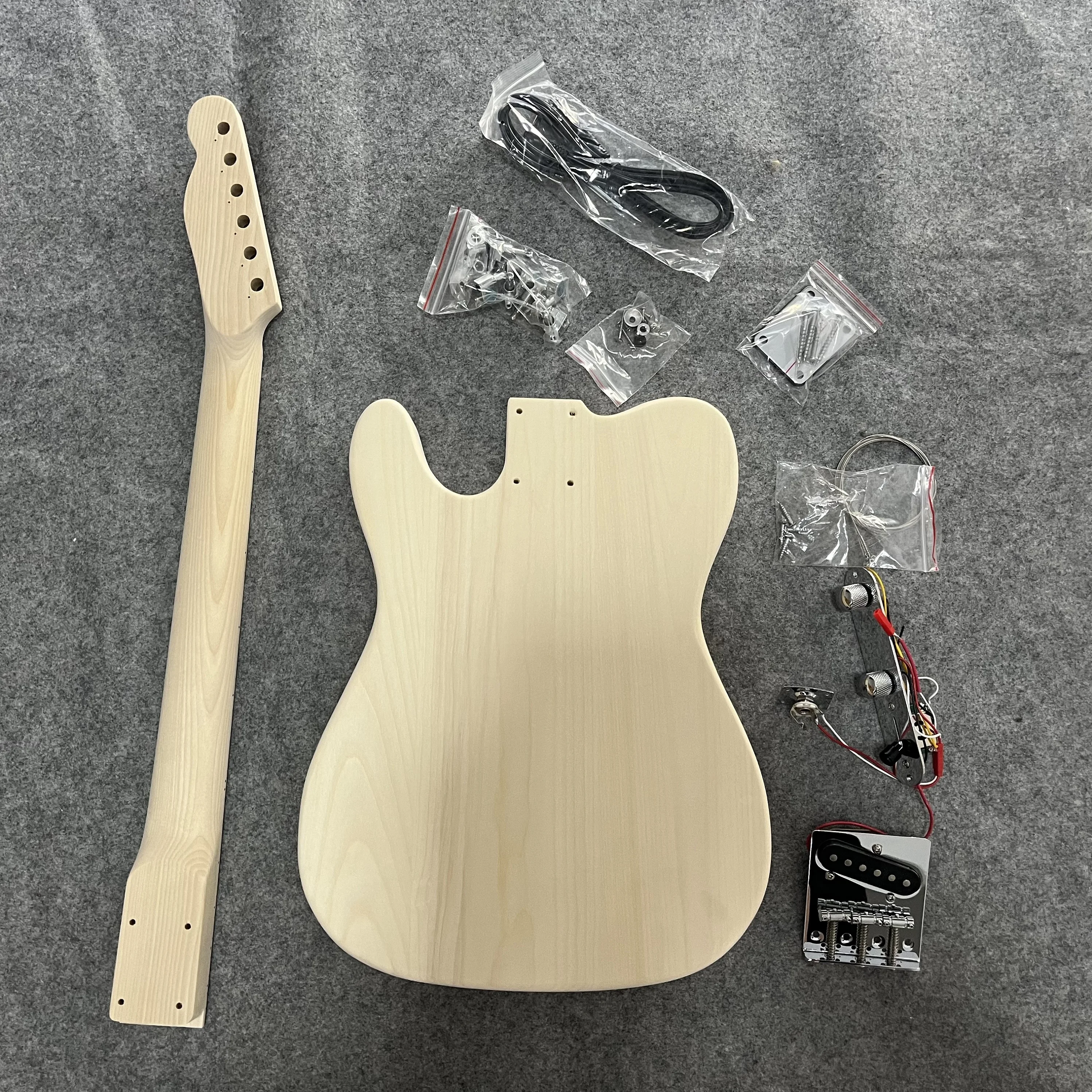 TL Electric Guitar Kit with Burl Veneer, Unfinished DIY Guitar, Basswood Body, Maple Fingerboard,Eléctrica Guitarra