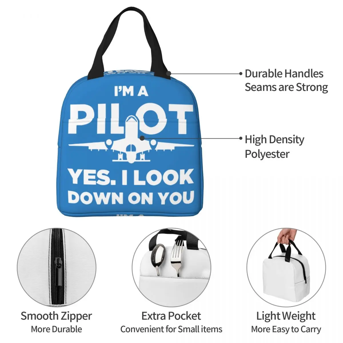 Funny Airplane Pilot Quote Insulated Lunch Bag Leakproof Aviation Plane Fighter Cooler Bag Lunch Box Tote Food Storage Bags