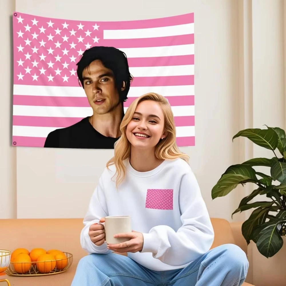 Damon Salvatore Pink Flag - Y2K Style Personalized Flat Print Funny Banner for Bedroom Wall & Outdoor Decor