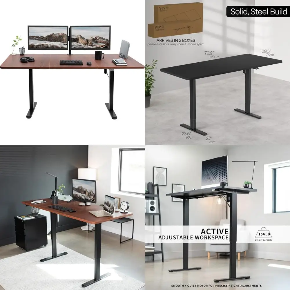 Height Adjustable Electric Stand Up Desk 71x30 inches, Dark Walnut Top, Black Frame, Desk Conversion Kit