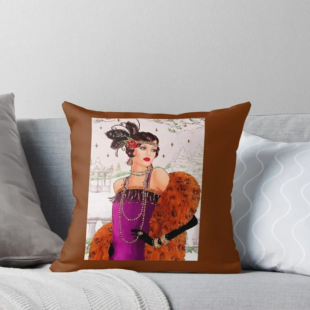 FLAPPER in PURPLE : Vintage 1925 Art Deco Print Throw Pillow luxury home accessories Anime pillow