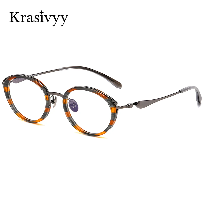 

Krasivyy New Oval Pure Titanium Glasses Frame Women Ultralight Casual Style Full-Rim Eyeglasses Men France Brand Optical Eyewear