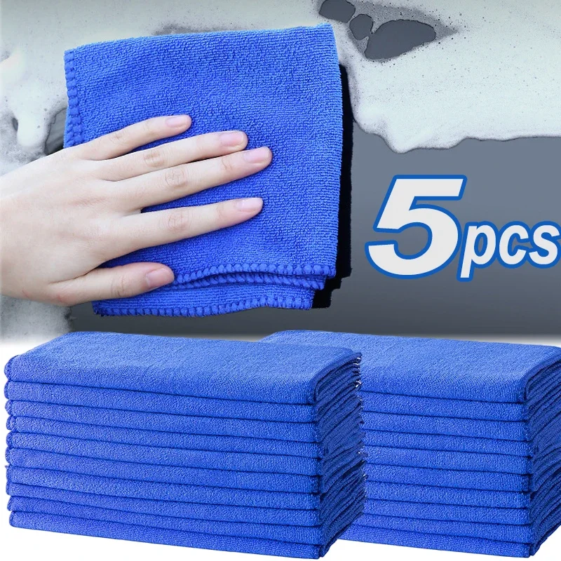 5pcs Blue Car Detailing Microfiber Towel Thicken Super Absorbent Car Detailing Cleaning Cloth Auto Care Drying Microfiber Towel