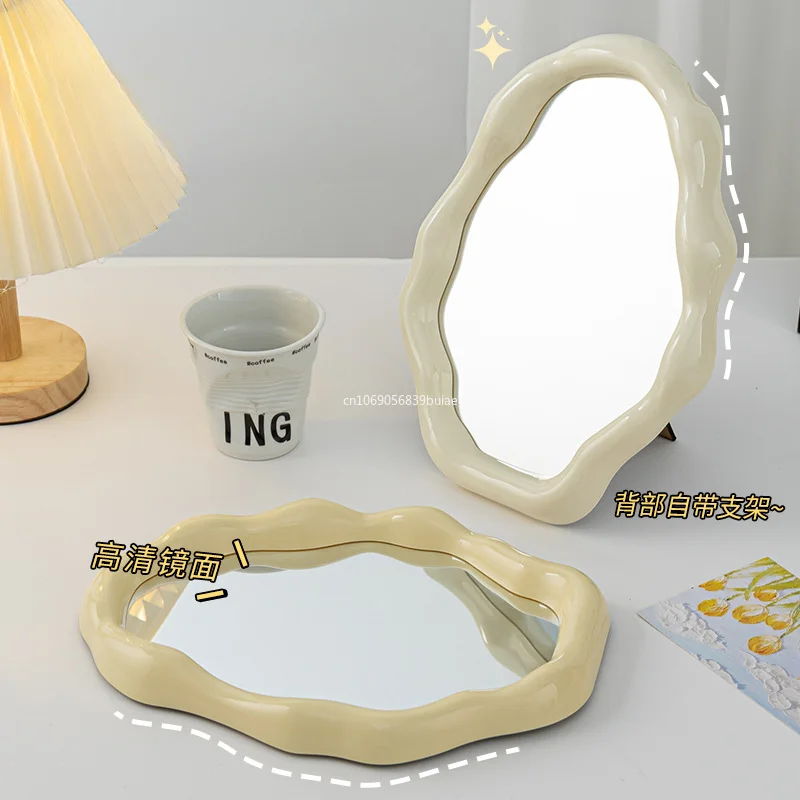 1pc Cloud Shape Makeup Mirror Irregular Cosmetic Desk Mirror with Bracket Vanity Decor Student Dormitory Bedroom Desktop Mirrors